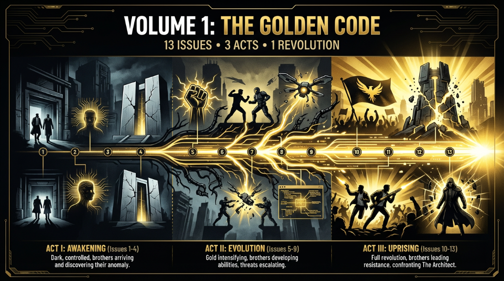 Volume 1: The Golden Code — 13 Issues · 3 Acts · 1 Revolution