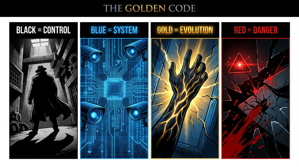 Visual Language — Black = Control · Blue = System · Gold = Evolution · Red = Danger